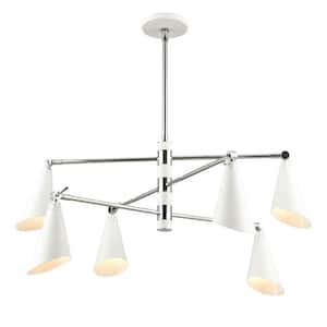 Crane 36 in. Wide 6-Light Polished Chrome Chandelier with Metal Shade