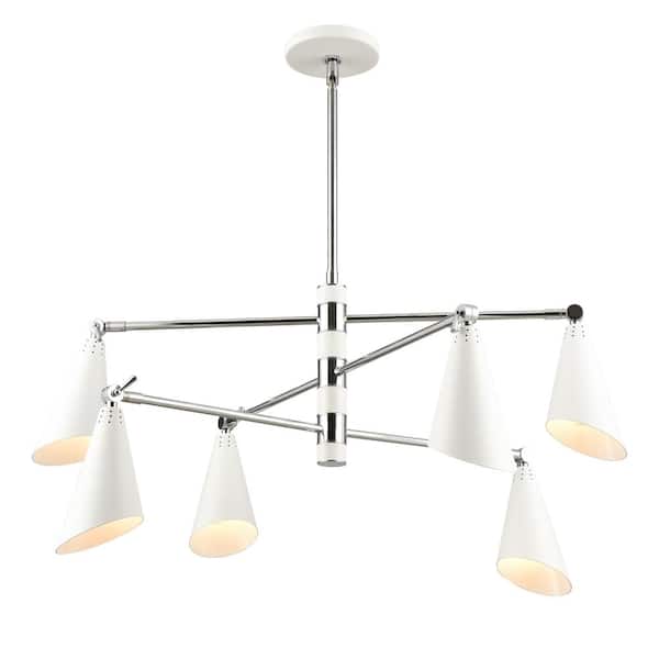 Titan Lighting Crane 36 in. Wide 6-Light Polished Chrome Chandelier with Metal Shade