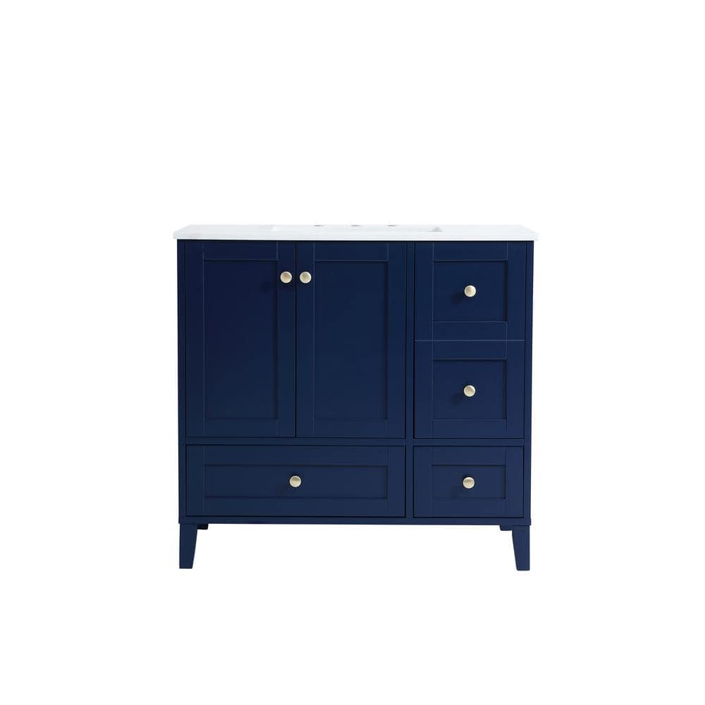 Simply Living 36 in. Single Bathroom Vanity in Blue with Engineered Marble 