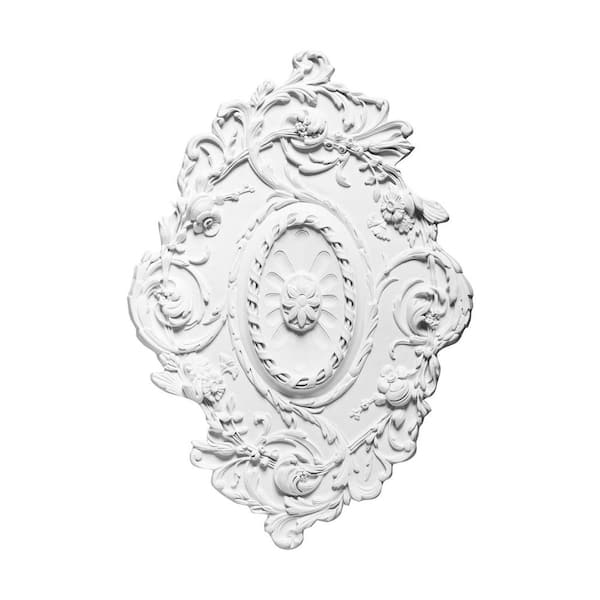 ORAC DECOR 31-5/16 In. x 20-5/8 In. x 1-3/8 In. Foliage and Flowers Primed White Polyurethane Ceiling Medallion
