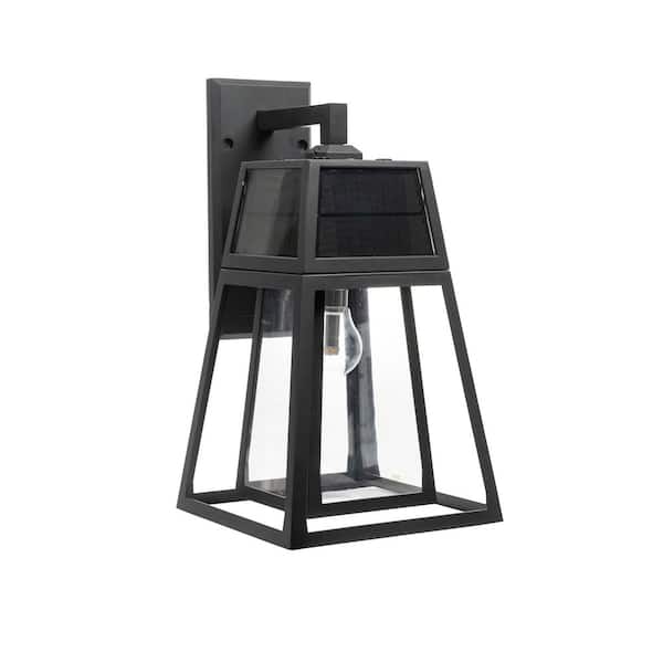 Aria 1-Light Black Modern Outdoor Solar Wall Sconce Lantern with Warm White Light Bulb Included for Garage and Patio