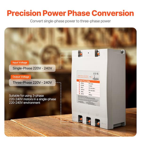 3 Phase Converter-20HP 70A, 220V to 3 Phase Transformation, Input/Output 220V-240V, Digital Shifter, Pipe Capacity