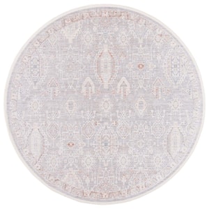 Marmara Gray/Blue Rust 7 ft. x 7 ft. Round Border Floral Area Rug