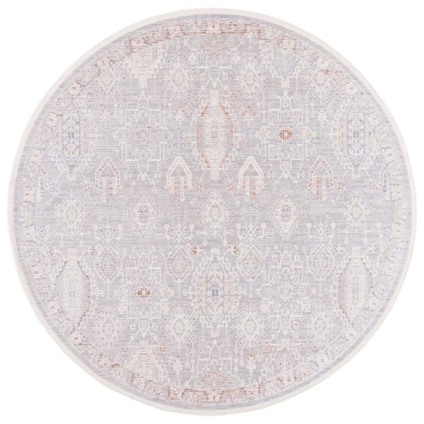 SAFAVIEH Marmara Gray/Blue Rust 7 ft. x 7 ft. Round Border Floral Area Rug