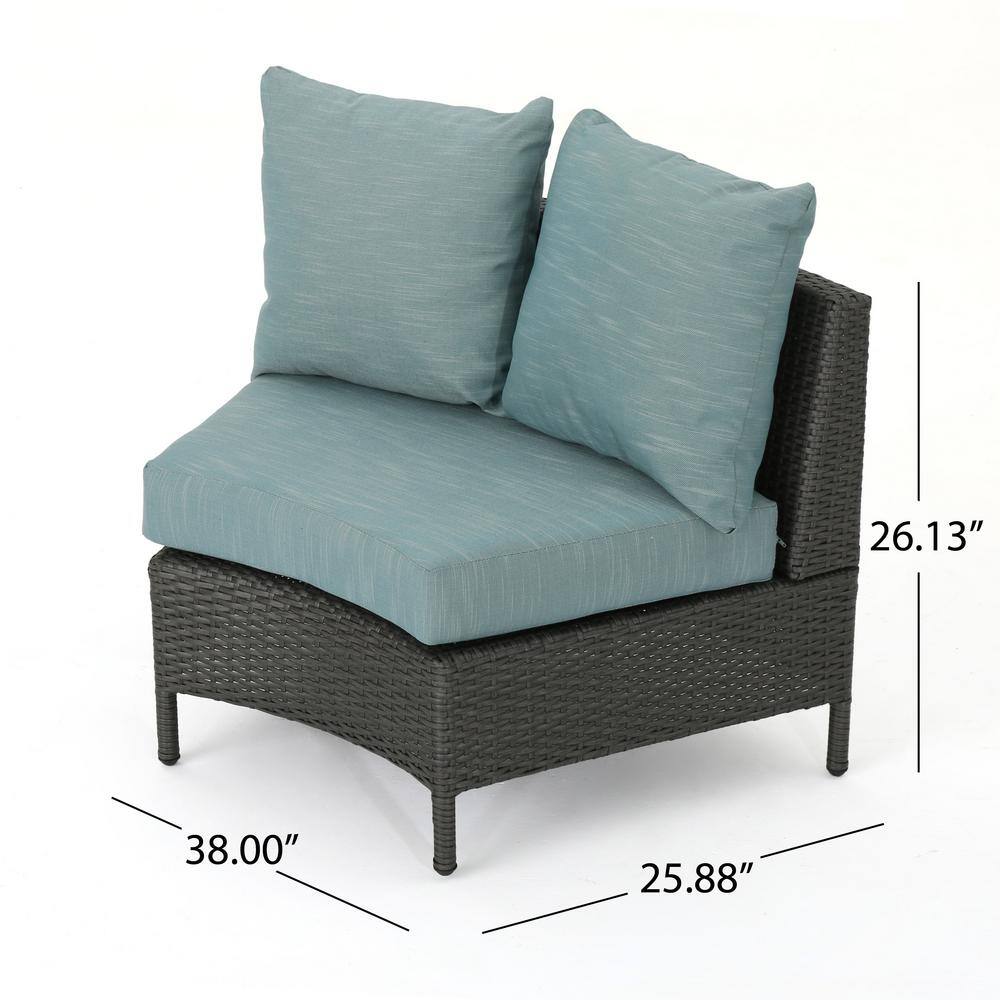 Gray Iron 8-Seater Round Wicker Sectional Sofa with Teal Cushions