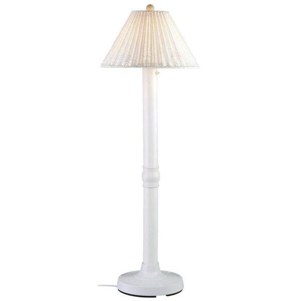 Patio Living Concepts Shangri-La 60 in. White Outdoor Floor Lamp with White Wicker Shade