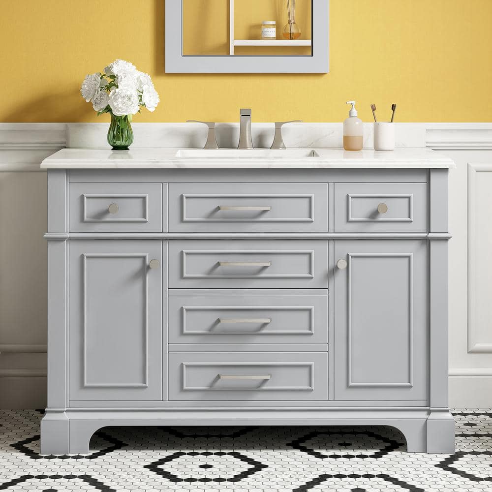 Home Decorators Collection Melpark 48 in. W x 22 in. D x 34 in. H Single Sink Bath Vanity in Dove Gray with White Engineered Marble Top -  Melpark 48G