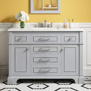 Melpark 48 in. W x 22 in. D x 34 in. H Single Sink Bath Vanity in Dove Gray with White Engineered Marble Top