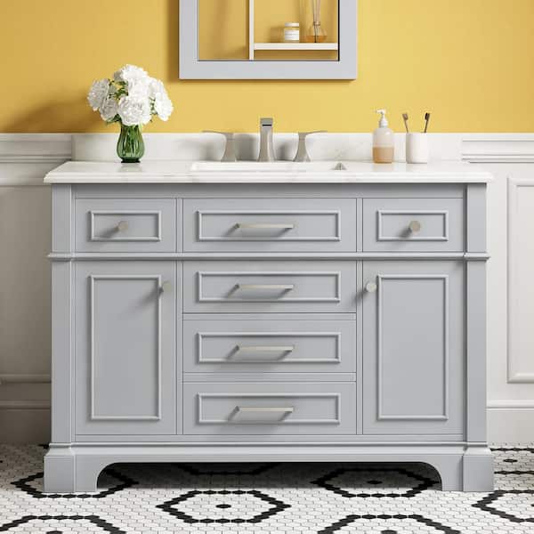 Home Decorators Collection Melpark 48 in. W x 22 in. D x 34 in. H Single Sink Bath Vanity in Dove Gray with White Engineered Marble Top