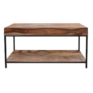 50 in. Brownstone Nut Brown Rectangle Wood Top Console Table with 2-Drawers