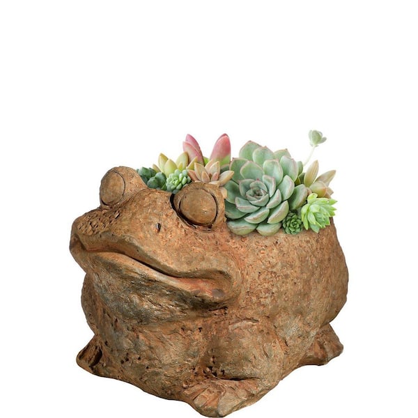 Frog Small Rust Concrete Lightweight Planter with Drainage Hole (5.75 in. L x 4.5 in. W x 4 in. H)