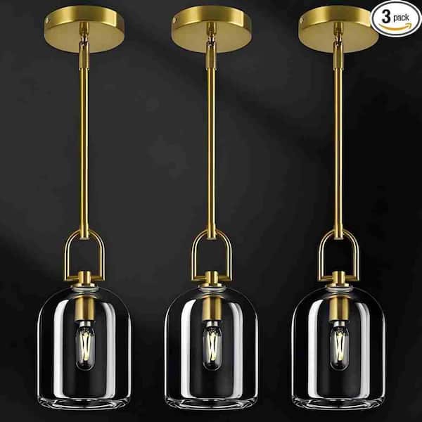 Home Lighting 40-Watts 1-Light Gold Pendant Design Mini Pendant Light with Linear Crystal Shade