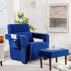 31 in. Width Blue Modern Berber Fleece Single Sofa Chair w/Ottoman and Waist Pillow