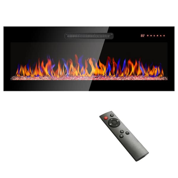 Runesay 60 in. Recessed Ultra Thin Wall Mount Infrared Electric Fireplace with Remote and Color Flame and Heater in Black