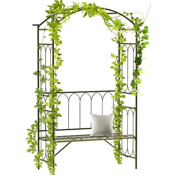 FAWEY TRED INC Metal 80 in. Trellis Arbor Arch for Climbing Plants with Garden Bench, 2-Person Outdoor Steel Decorative Seating, Black