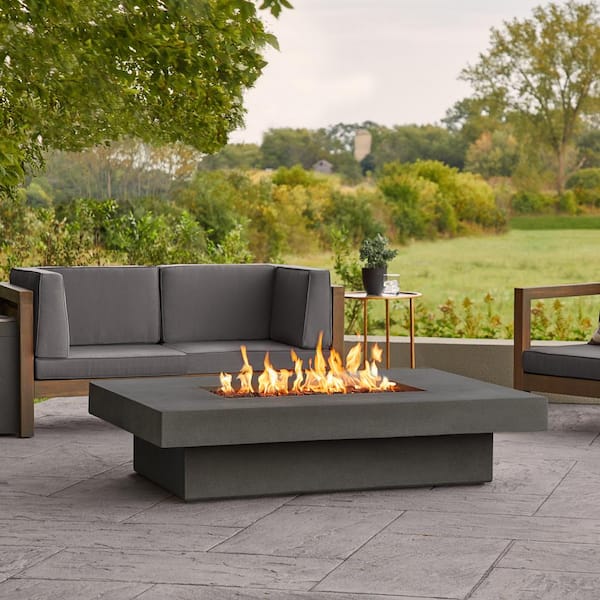 JENSEN CO Scarborough 60 in. L X 14 in. H Outdoor GFRC Liquid Propane Fire Pit in Carbon with Lava Rocks