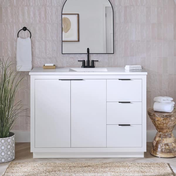 Glacier Bay Harlock 49 in. Single Sink White Bath Vanity with White Cultured Marble Top (Assembled)