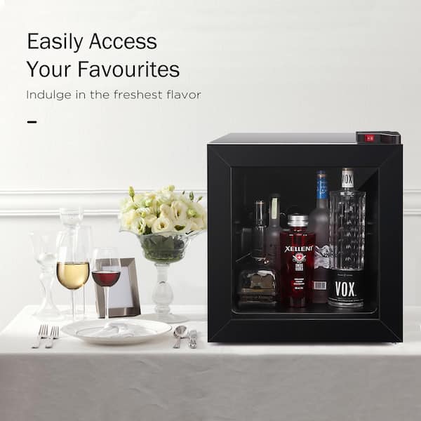 18.31 in. W 1.1 cu. ft. 3 layered Glass Door Manual, Mini Upright, Refrigerators with Freezer in Black.