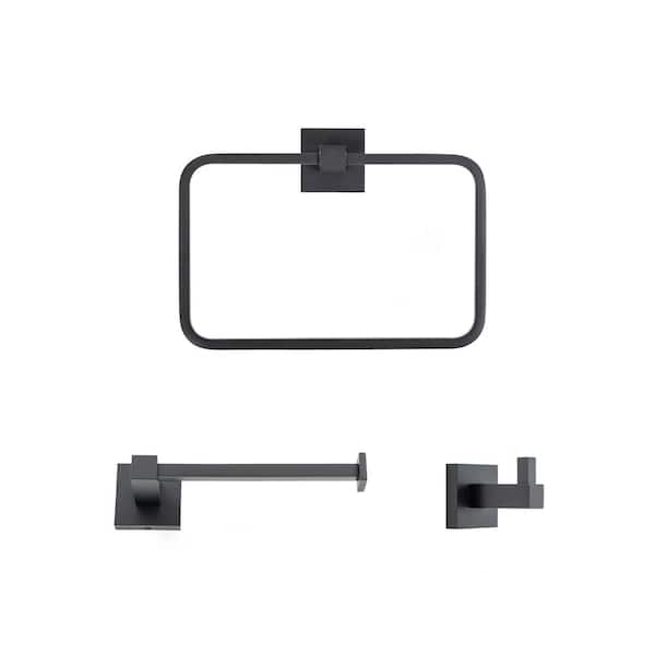Italia Trieste 3-Piece Towel Ring Bathroom Hardware Set in Matte Black