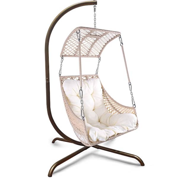 JimsMaison 38 in. W x 28.3 in. D x 78 in. H 1-Person Metal Stand Only Patio Swing with White Cushions