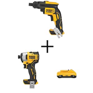 20V Cordless Brushless Drywall Screw Gun, ATOMIC 20V Compact 1/4 in. Impact Driver, and 20V MAX Compact 4.0Ah Battery