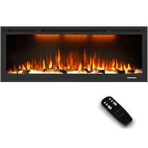 50 in. Electric Fireplace Insert in Black, Lifelike Flames and Adjustable Thermostat, 1500-Watt, Black