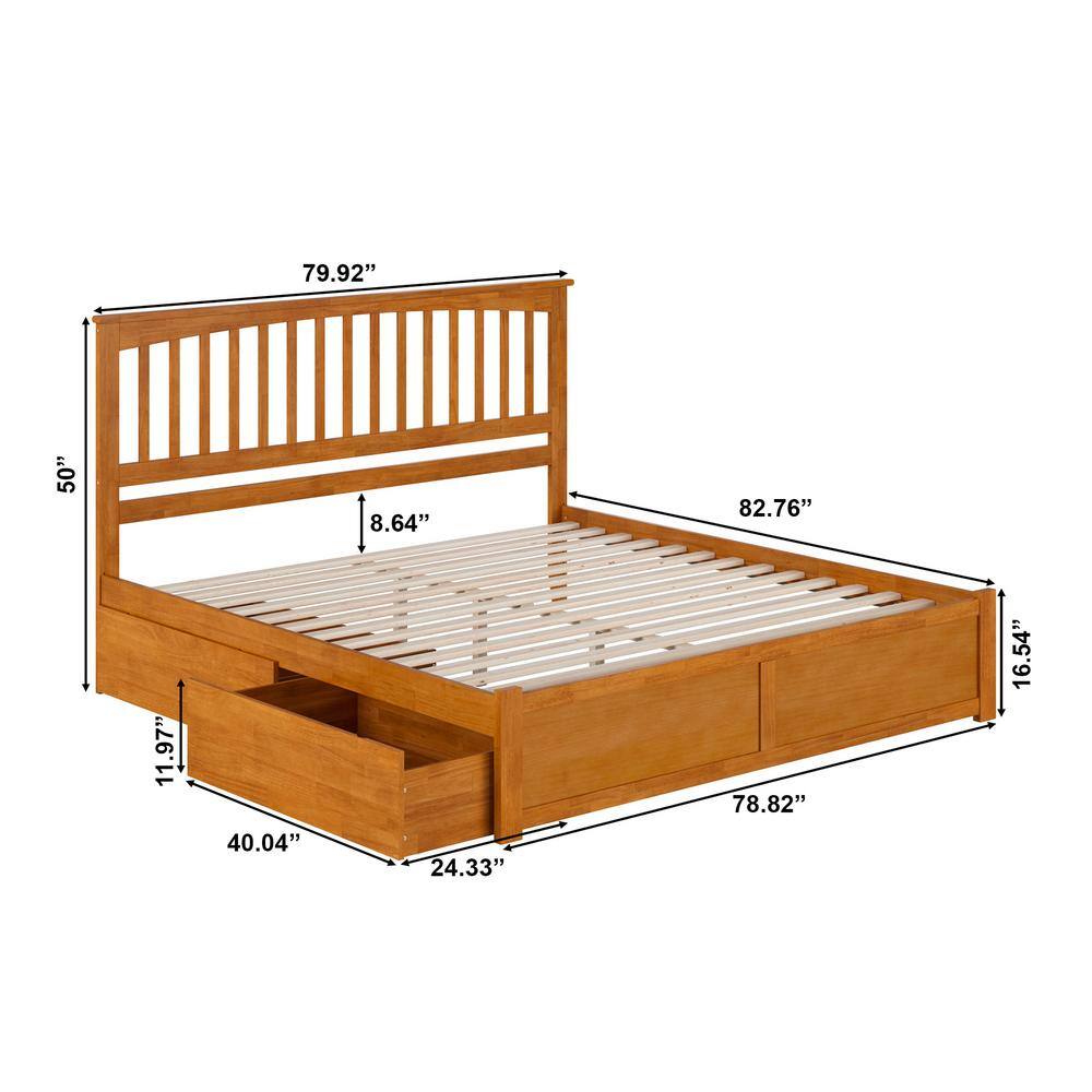 King Light Toffee Solid Wood Platform Bed with Storage Drawers