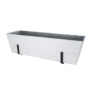 Large 35.25 in. W Cape Cod White Galvanized Steel Flower Box Planter with Brackets for 2 x 6 Railings
