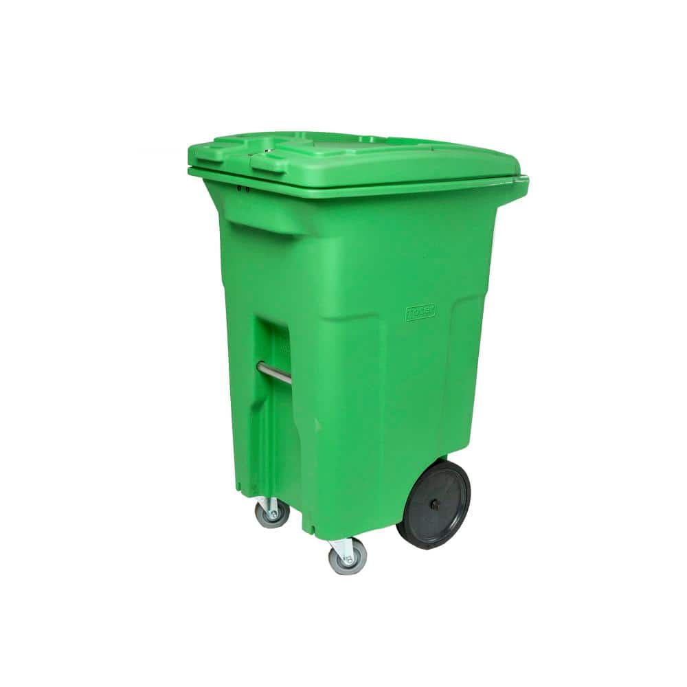 64 Gal. Lime Green Trash Can with Wheels and Lid (2 caster wheels 2 station