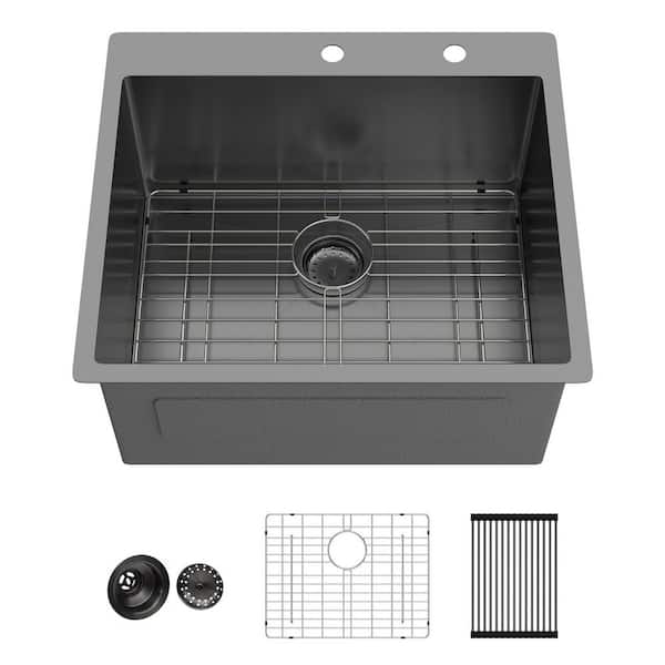 25 in. D x 22 in. W 28.6 Gallons Drop-In Laundry/Utility Sink in Gunmetal Black with Corrosion-Resistant Nano Coating
