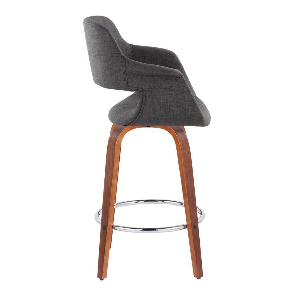 Set of 2 Dark Gray Swivel Walnut Wood Counter Stools