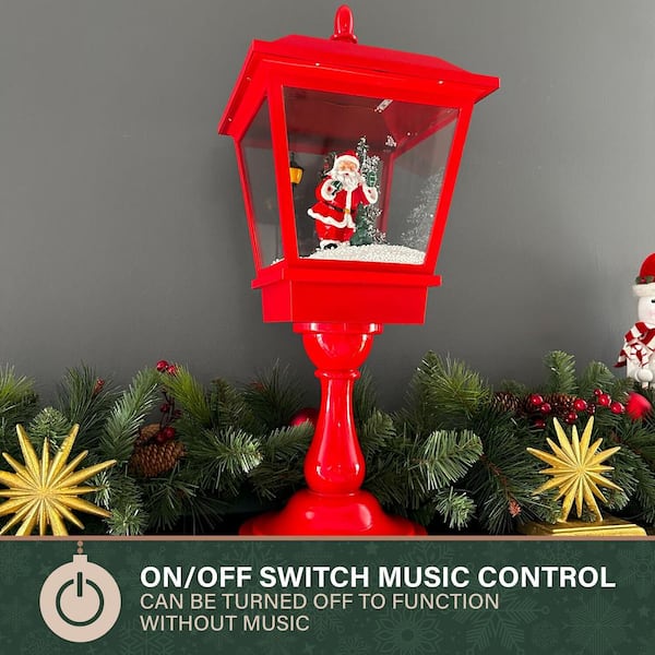 Fraser Hill Farm 25 in. Musical Tabletop Lantern in Red Featuring