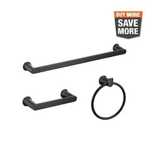 Genta 3-Piece Bath Hardware Set with 24 in. Towel Bar, Paper Holder and Towel Ring in Matte Black