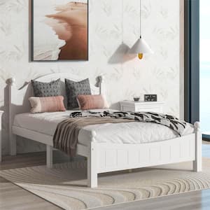 White Modern Concise Style Solid Wood Frame Full Size Platform Bed with Special Designed Headboard
