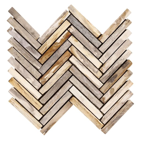 Ivy Hill Tile Dixiewood Herringbone Brown 4 in. x 0.35 in. Marble Floor and Wall Mosaic Tile Sample