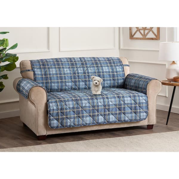Innovative Textile Solutions Tartan Plaid Navy Polyester Secure Fits on Sofa  Cover 1-Piece 9825SOFNavy - The Home Depot