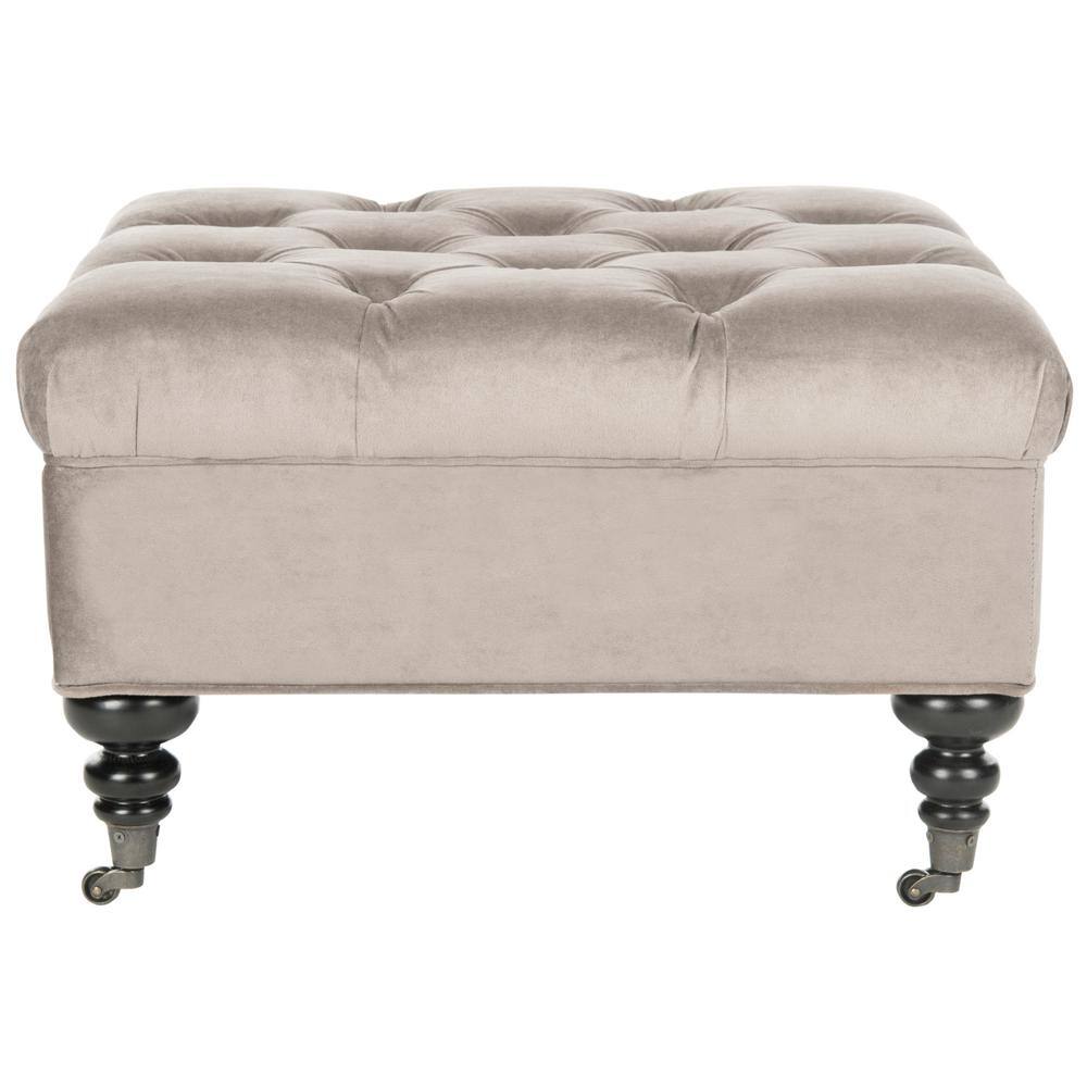 Angeline Gray Tufted Cotton Ottoman with Birchwood Legs