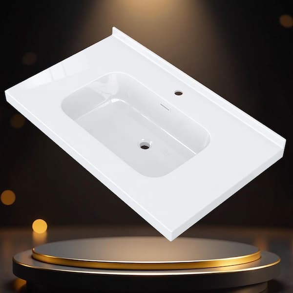 Zeafive 36 in. W x 22 in. D Solid Surface White Rectangular Single