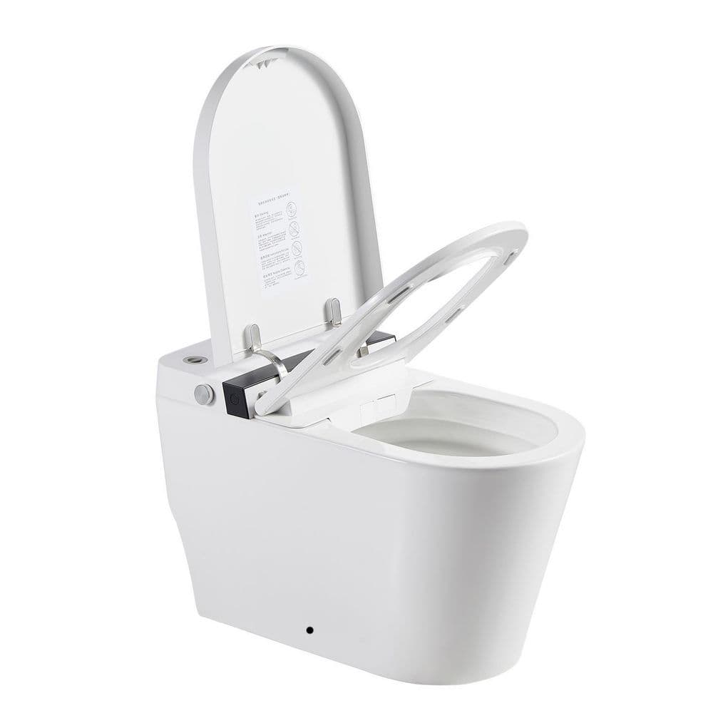 Round Smart Toilet Integrated Bidet in White Heated Seat Self Cleaning Nozz