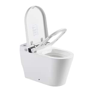 Round Smart Toilet Integrated Bidet in White Heated Seat Self Cleaning Nozzle Ultra Thin Cover and Remote Control