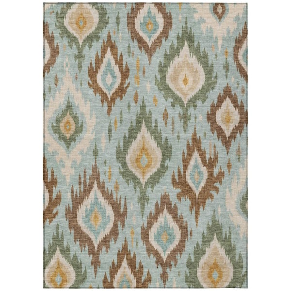 Chantille Machine Washable Indoor/Outdoor Abstract ACN3073 Aqua 9 ft. x 12 ft. Area Rug