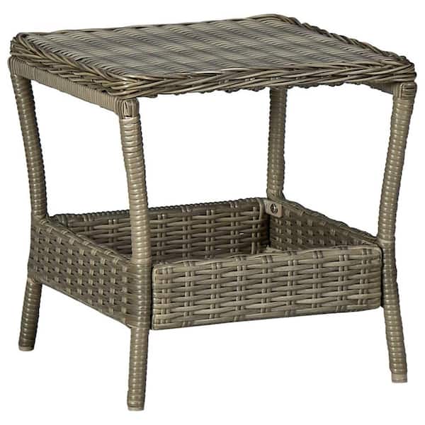 Cisvio Brown 7.7 in. x 17.7 in. x 18.3 in. Poly Rattan Outdoor Garden Table