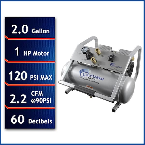 California Air Tools 2 Gal. 2010SP Ultra-Quiet and Oil-Free Lightweight 135 PSI electric 1 HP Steel Air Compressor