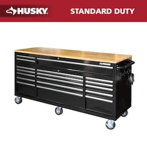 Husky 84 in. W x 18 in. D 9-Drawer Mobile Workbench with Wood Top