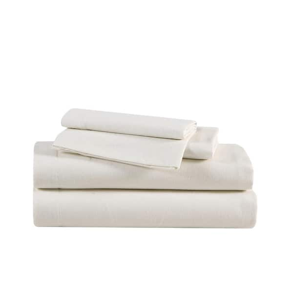 Eddie Bauer Solid 4-Piece Beige Cotton Flannel Queen Sheet Set