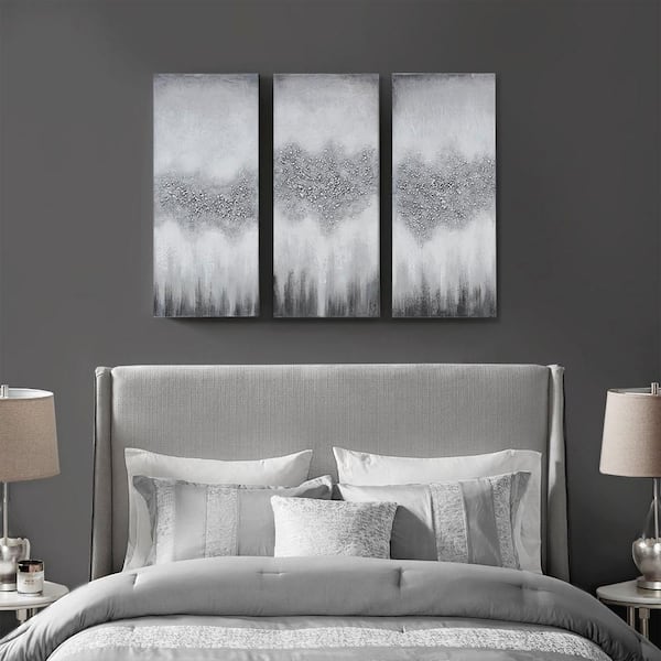 Unbranded Abstract 3-Piece Unframed Art Print Heavily Embellished Canvas Wall Art Set 35 in. x 15 in. for Home Decor