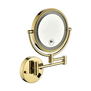 8 in. W x 13.38 in. H 1X/3X LED Lighted Round Wall Mount Makeup Mirror in Gold with 360°Rotation and Waterproof Button