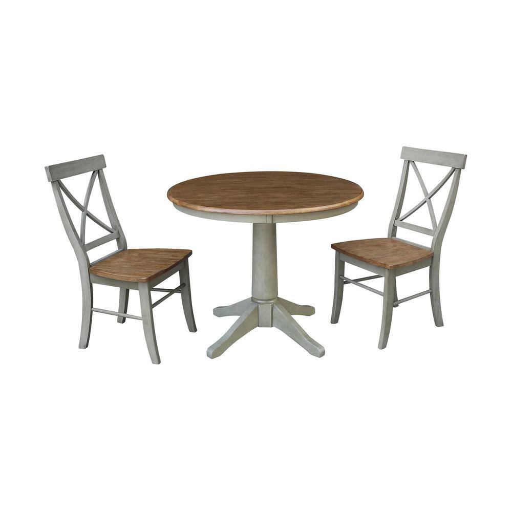 Olivia 3-Piece 36 in. Hickory/Stone Round Solid Wood Dining Set with X-Back Chairs price history on PriceWatchPro