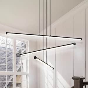 Neculina 31.5 in. 30-Watt Integrated LED Black Linear Chandelier with Dimmable Adjustable