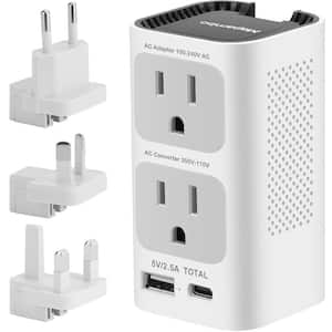 Gray Universal Travel Adapter Converter US to Europe, International Power Plug Adapter W/1 USB Port, 1 USB Type-C Combo